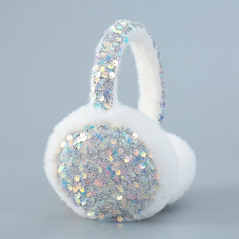 Women Plush Glitter Sequin Earmuffs Winter Ear Warmer Cute Keep Warm Earflaps Soft Plush Earmuff Girls Headphones Warm Headband