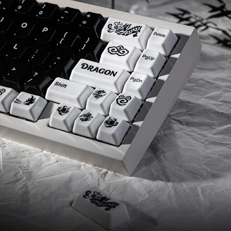 

Керамические кейкапы с сине-белым узором в китайском стиле с изображением дракона, набор кейкапов HIFI для механической клавиатуры, звук при наборе текста, подарки для ПК