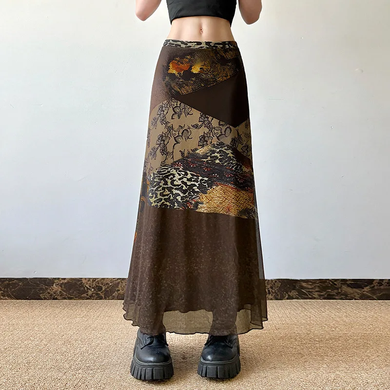 

Norwich Vintage Plant Floral Print Contrasting Color Niche Design Spicy Girl Skirt Batch