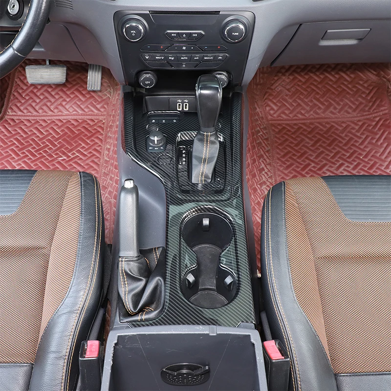 

For Ford Ranger 2015-2021 central control gear panel integrated frame Interior accessories ABS carbon fiber pattern 2pcs LHD