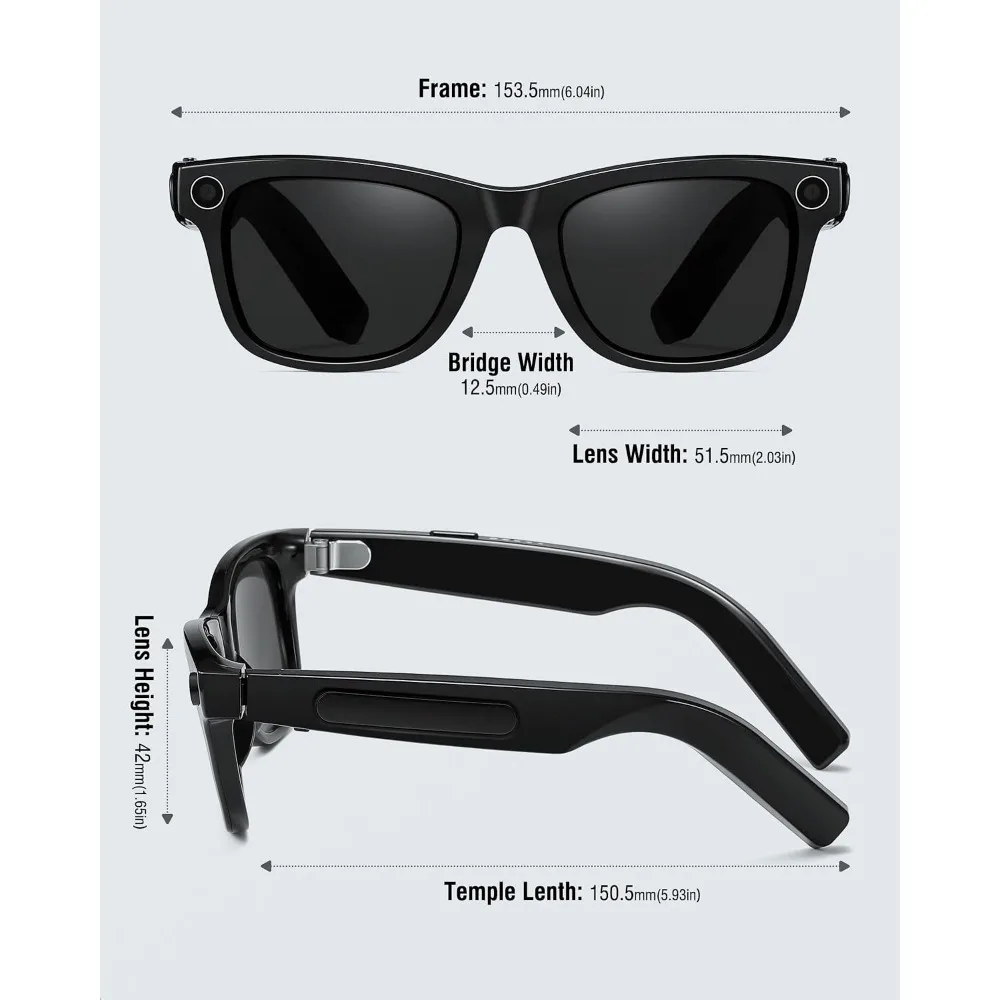 Smart Sunglasses with 4K HD Camera, AI Assistant, and Bluetooth for All view 3