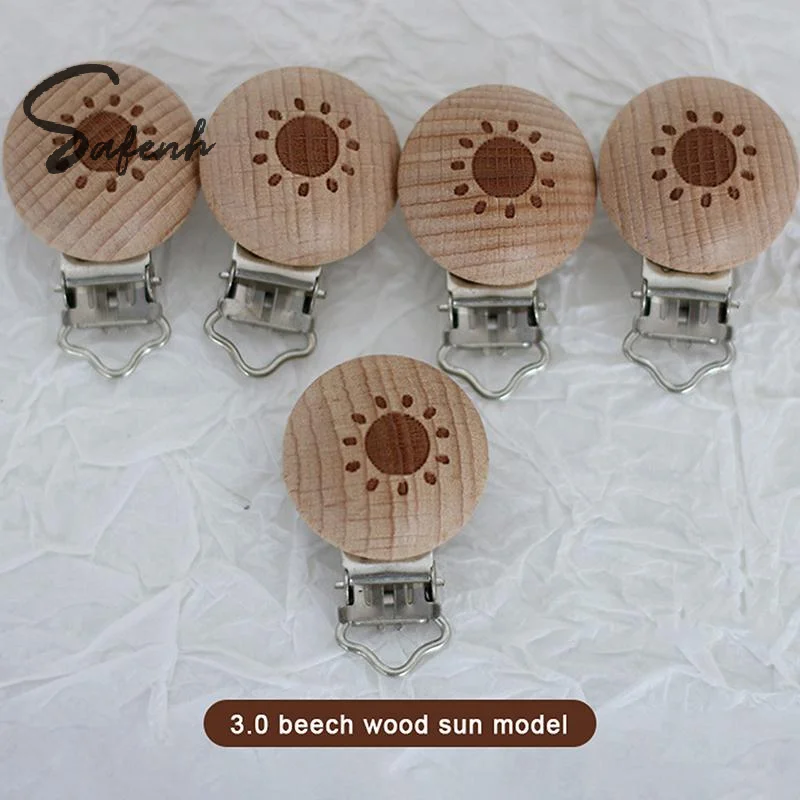1Pcs Beech Pacifier Clip Natural Wooden Soother Accessories for Baby Teething Pacifier Chain Dummy Holder Clip