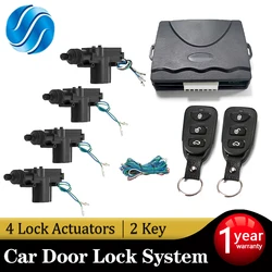 Hippcron Car Lock Door Remote Control Keyless Entry System Locking Kit with 4 Door Lock Actuator Universal 12V