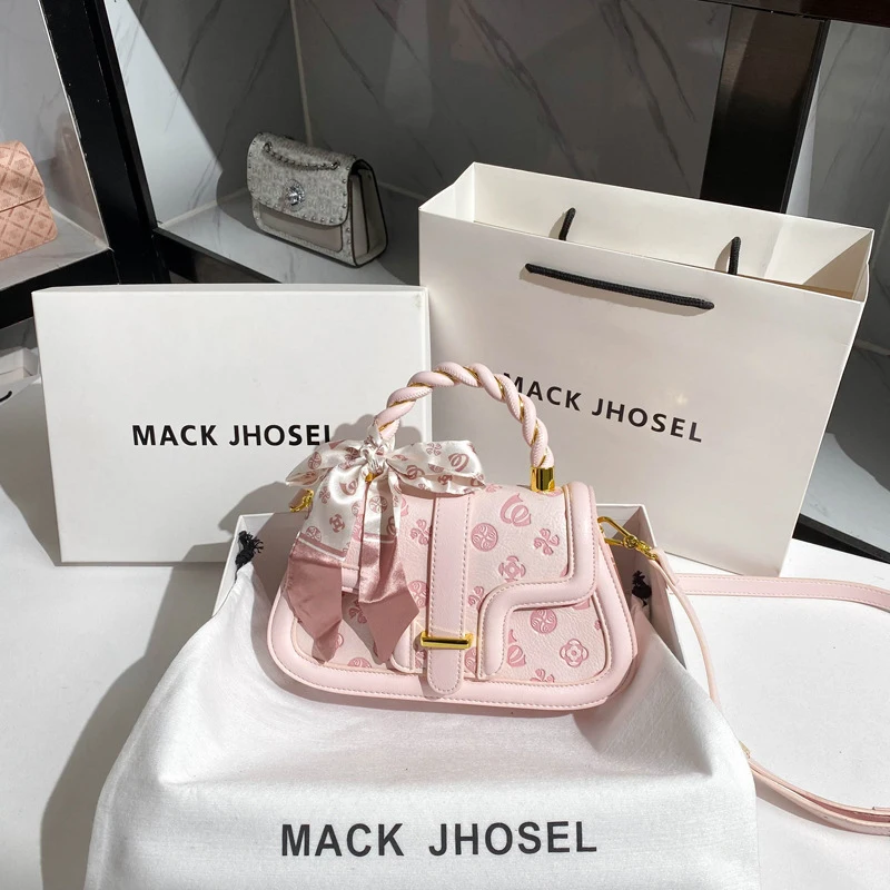 

Pink Embossed Handbag Summer Versatile Trendy Single-Shoulder Crossbody Saddle Bag