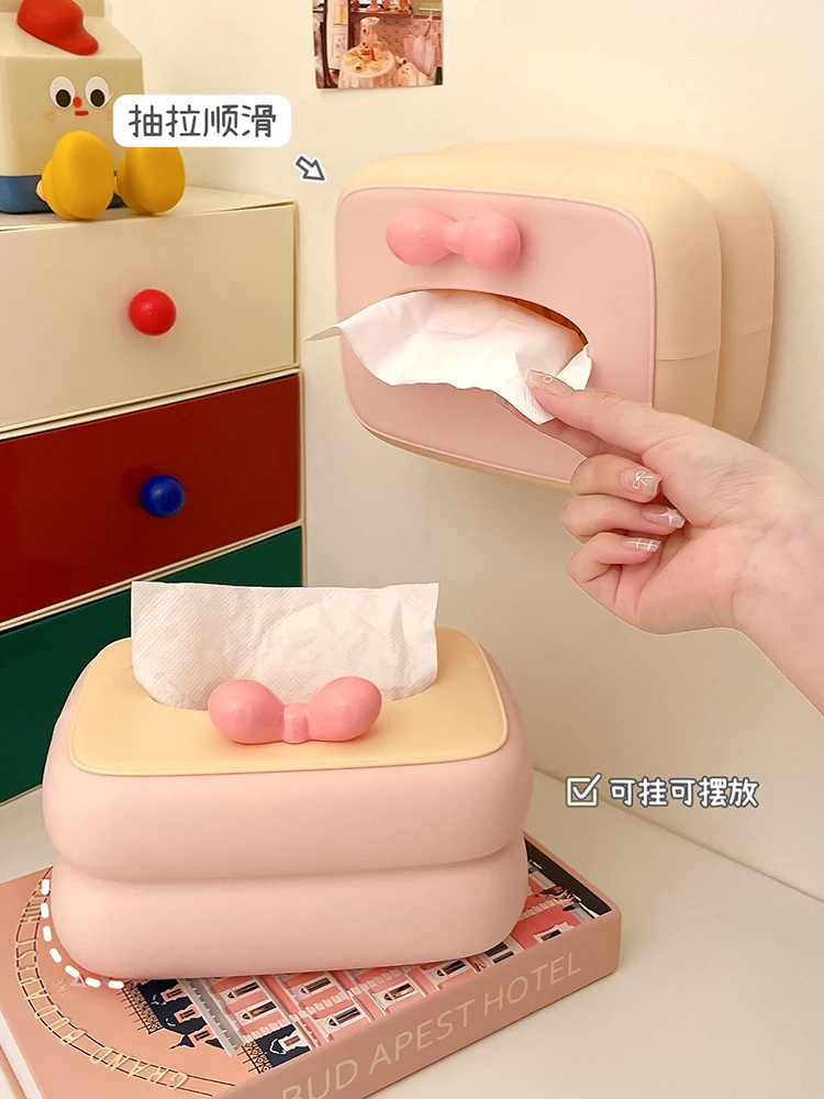 Tissue Box Household Bathroom Paper Suction Box High-End Cream White Wall Mounted Paper Box