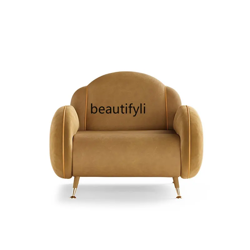 

yj Italian-Style Light Luxury Single Sofa Chair Living Room Bedroom Frosted Microfiber Finish Leisure Chair High-End