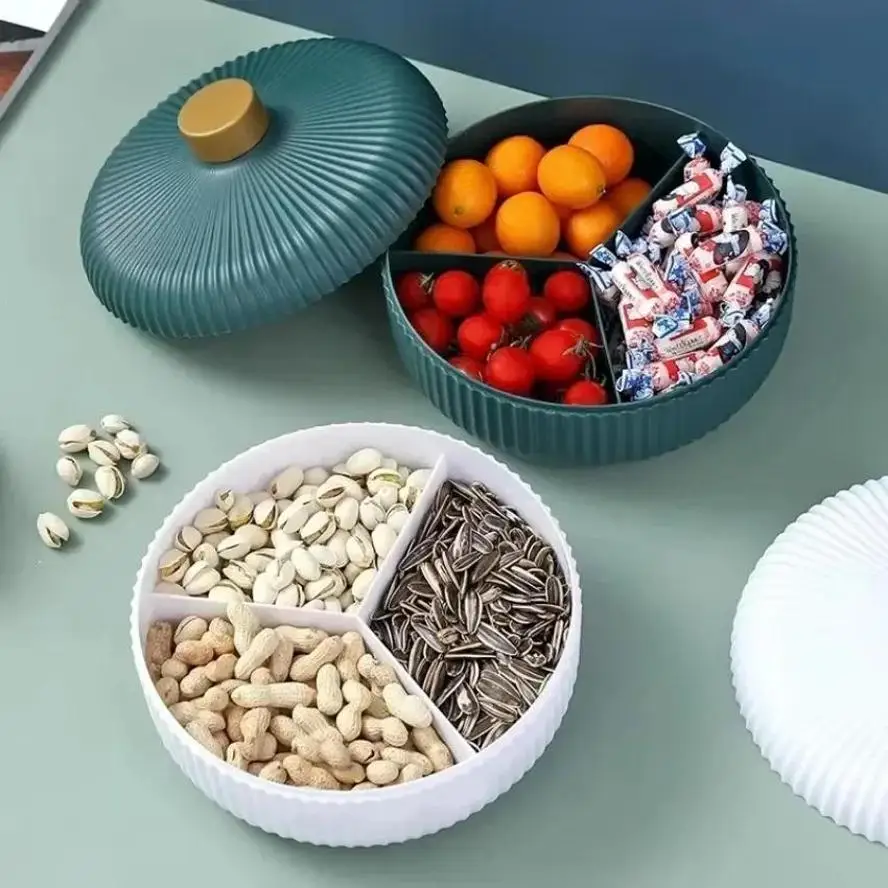 Round Fruit Plate Light Luxury Fruit Plate Home Candy Plate High-end Feeling Divided Into Compartments And Covered Fruit Plate