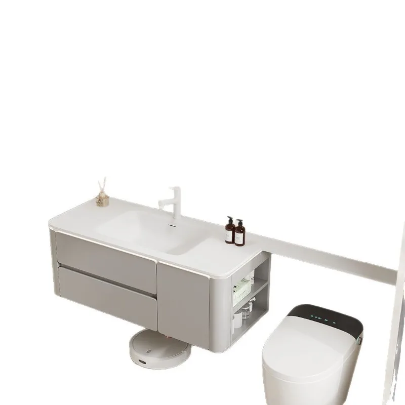 

Integrated Basin Bathroom Cabinet Cream Wind Toilet Wash Table Oak Cream Wind Ceramic Washbasin