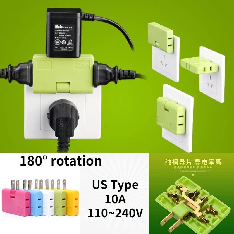 US Plug Adapter Travel Adapter Electrical Plug Converter Power Socket 10A 110-250V Multi Socket 180 Degree Extension Mini Shape