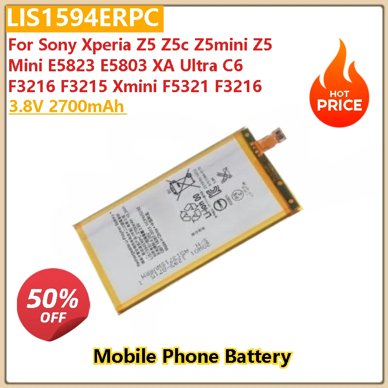 

Новый аккумулятор для мобильного телефона 3,8 В 2700 мАч LIS1594ERPC для Sony Xperia Z5 Z5c Z5mini E5823 E5803 XA Ultra C6 F3216 F3215 Xmini F5321