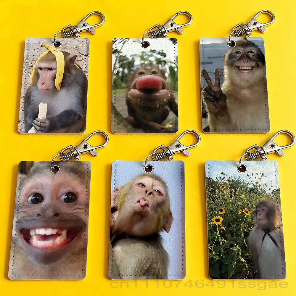 

Funny Cute M-Monkey Card Case Leather Card Holder Keychain Key Ring Door Access Tags ID Card Case Keychain