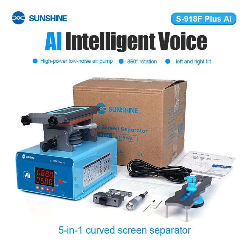 S-918F Plus Ai Curved Screen Separator AI Intelligent Voice Control 360° Rotation for Flat and Curved Screen Repair Tools