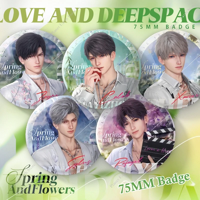 

Love and Deepspace Sylus Rafayel Zayne Xavier Caleb Anime Spring and Flowers 75MM Round Badge Emblem Brooch Send Collection Card
