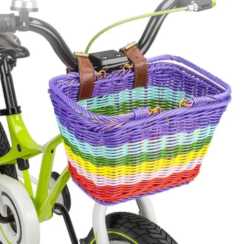 Plastic Rattan Wicker Bicycle Front Basket Handwoven Kid Adult Bike Handlebar Waterproof Basket Bike Accessories