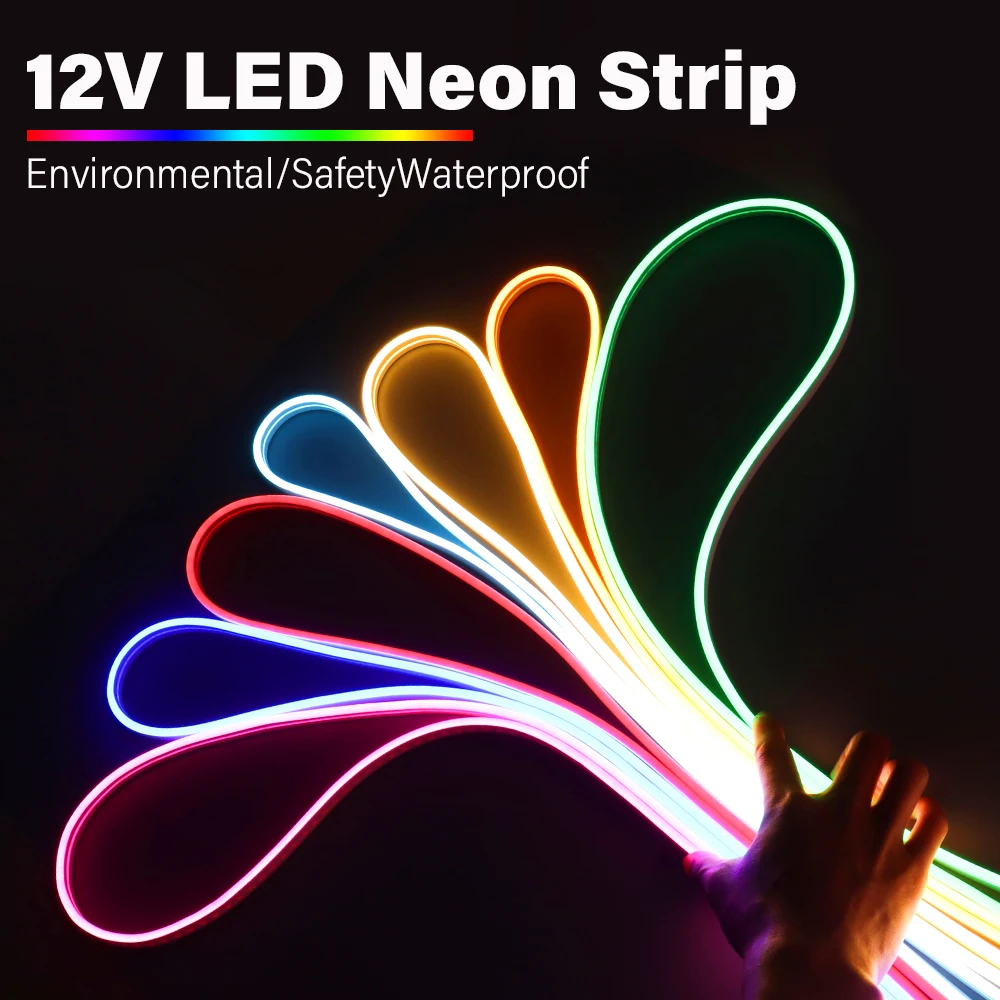 Single Color Neon LED Strips Lights 120 LEDs 9 color Neon Light Tape 12V IP67 Silicone Lights Flexible Ribbon 5m for Decor