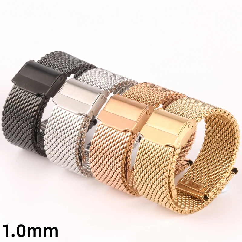 1.0mm 0.6mm Mesh Watch Band for DW Universal Milanese Stainless Steel Strap Wrist Belt Bracelet 8/10/12/14/16/18/20/22/24mm Tool