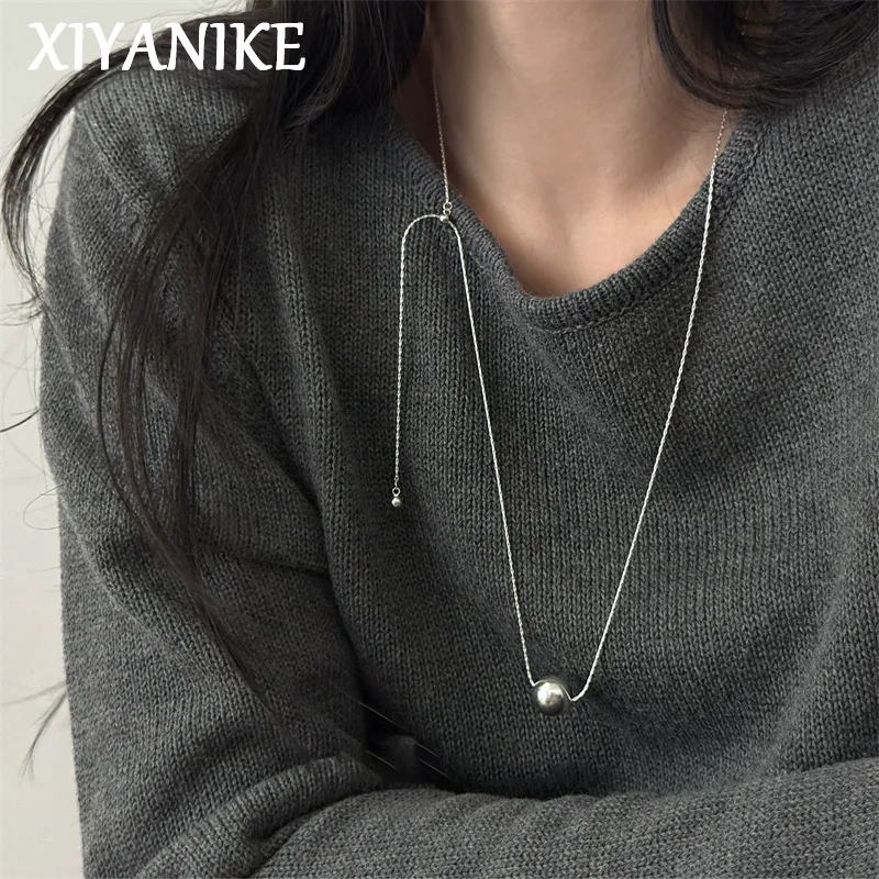 

XIYANIKE Minimalist Ball Pendant Long Necklaces For Women Fashion New Adjustable Sweater Chain Jewelry Gift Party Birthday