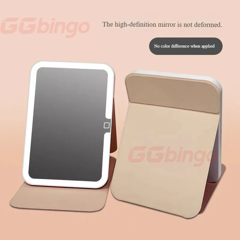 3 Colors Touch Screen Dimmable LED Makeup Mirror Foldable Rechargeable Cosmetic Tabletop Mirror for Travel And Home Use
