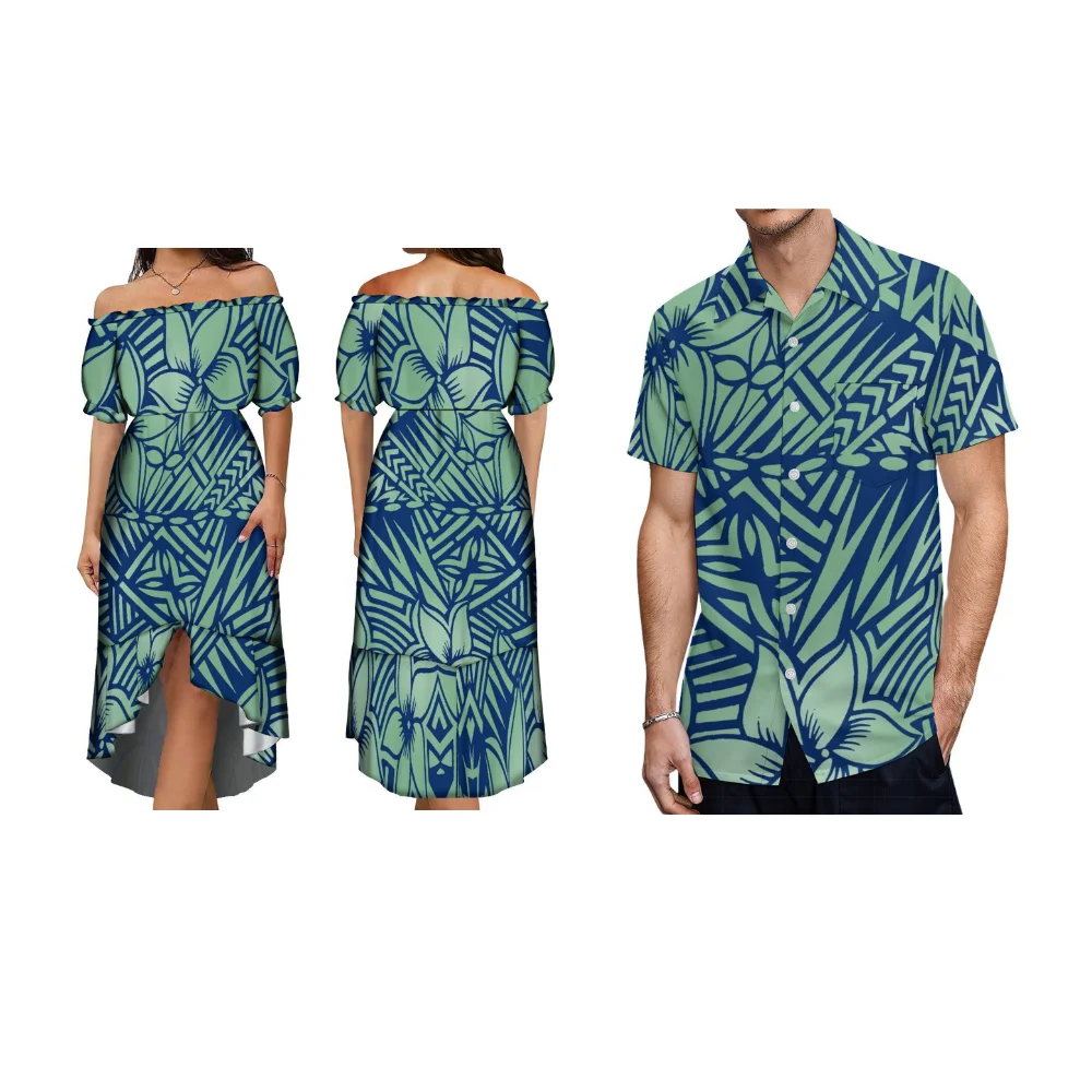 Samoa Island Art Couples Party Vacation Travel Set Tribal etnico polinesiano Art Print gonna irregolare da donna personalizzata camicia da uomo