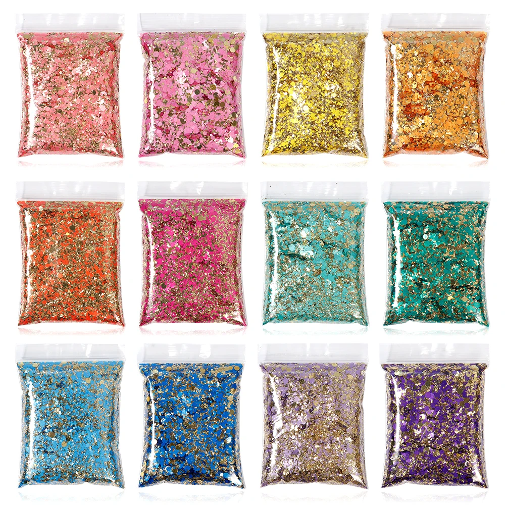 

1000G Holographic Mixed Hexagon Sequins Chunky Nail Glitter Sequins Laser Sparkly Flakes Slices For Manicure Nail Art Decoration