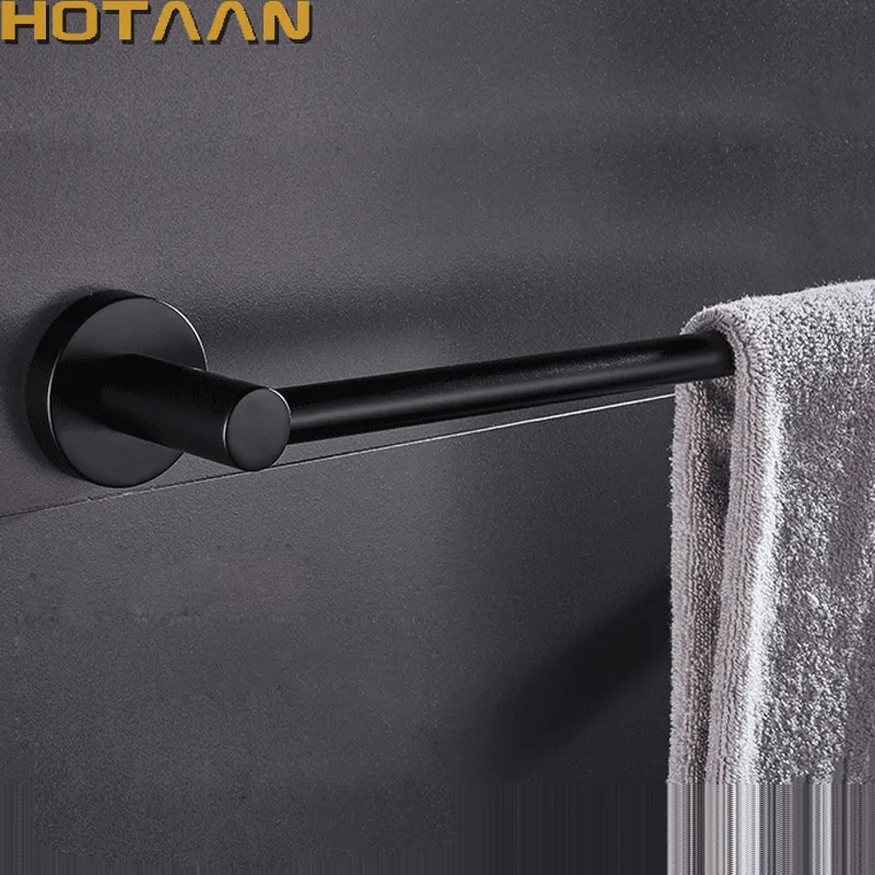 Hotaan Modern Style Matte Black Wall Mounted Single Towel Bar Bathroom Towel Hanger Shelf Bathroom Accessories Holder wood base