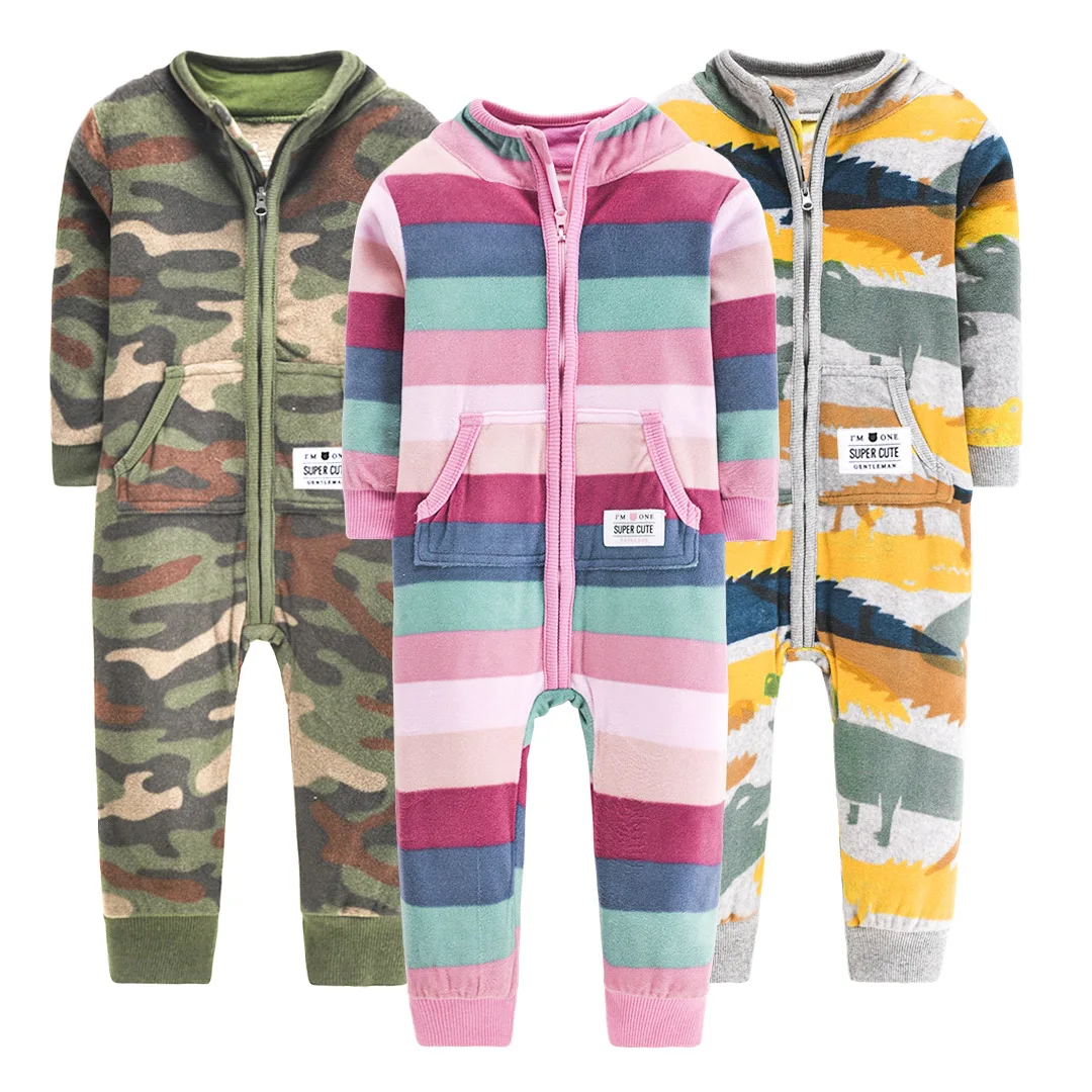 Boys Winter Warm Clothes high collar baby jumpsuit baby spring coverall clothes zipper up polar fleece Toddler Boy clothes