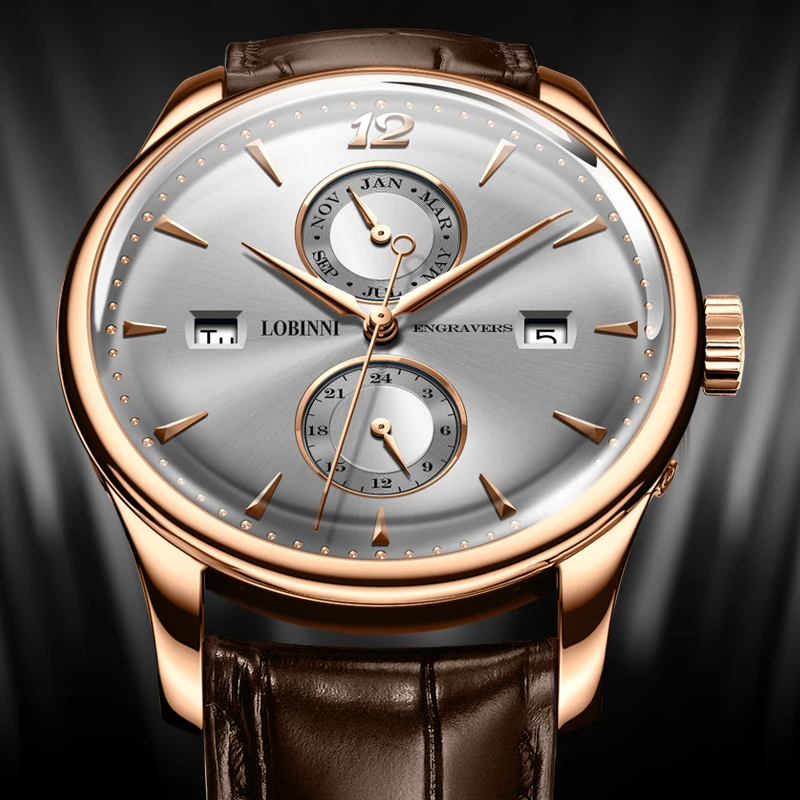 LOBINNI 18003 ساعة ميكانيكية للرجال 40 مللي متر النورس حركة أوتوماتيكية الياقوت كريستال زجاج 50 متر مقاومة للماء ساعات رجالية