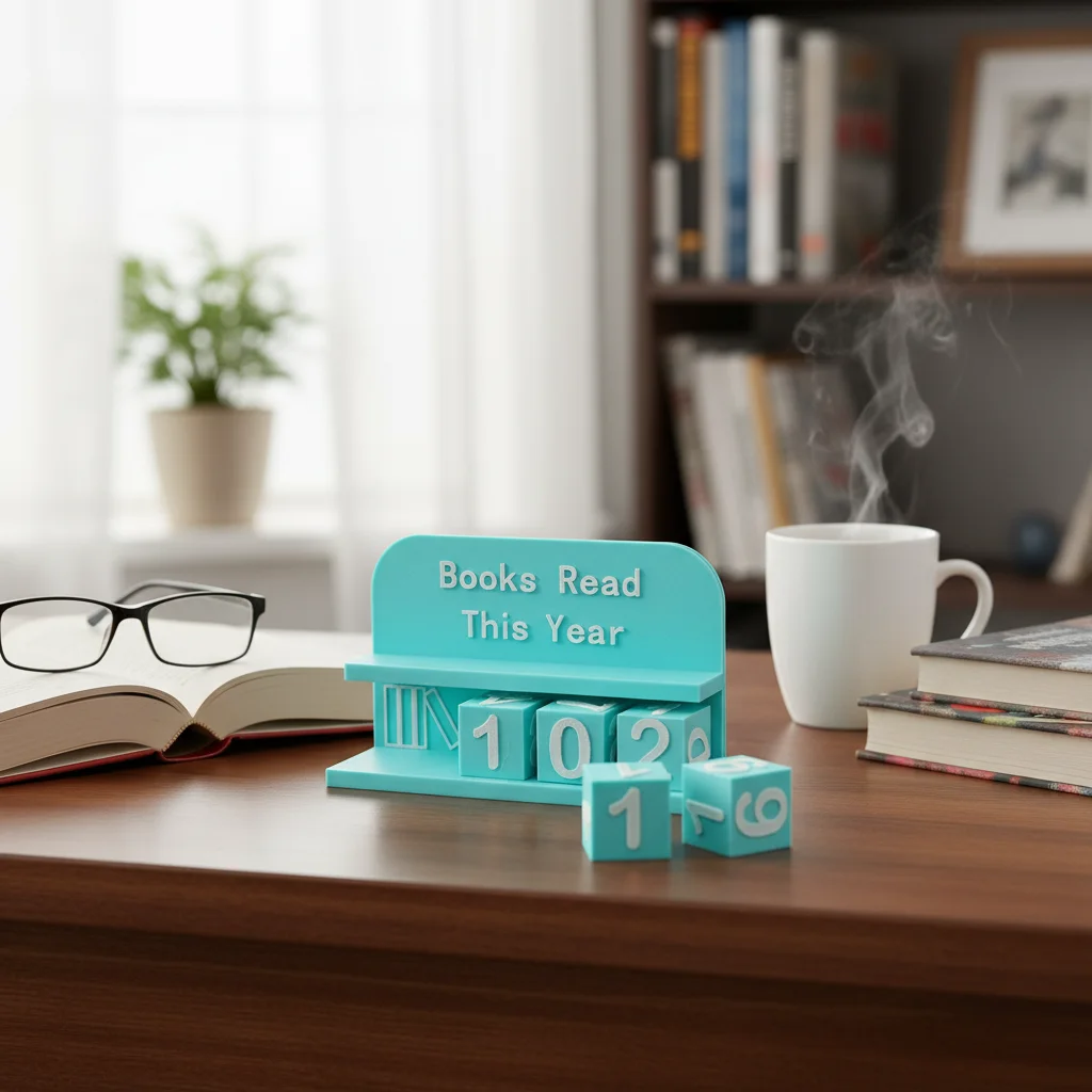 اقرأ هذا العام جهاز تعقب القراءة المطبوع ثلاثي الأبعاد مع نص واضح وأرقام لتزيين رف الكتب المكتبي