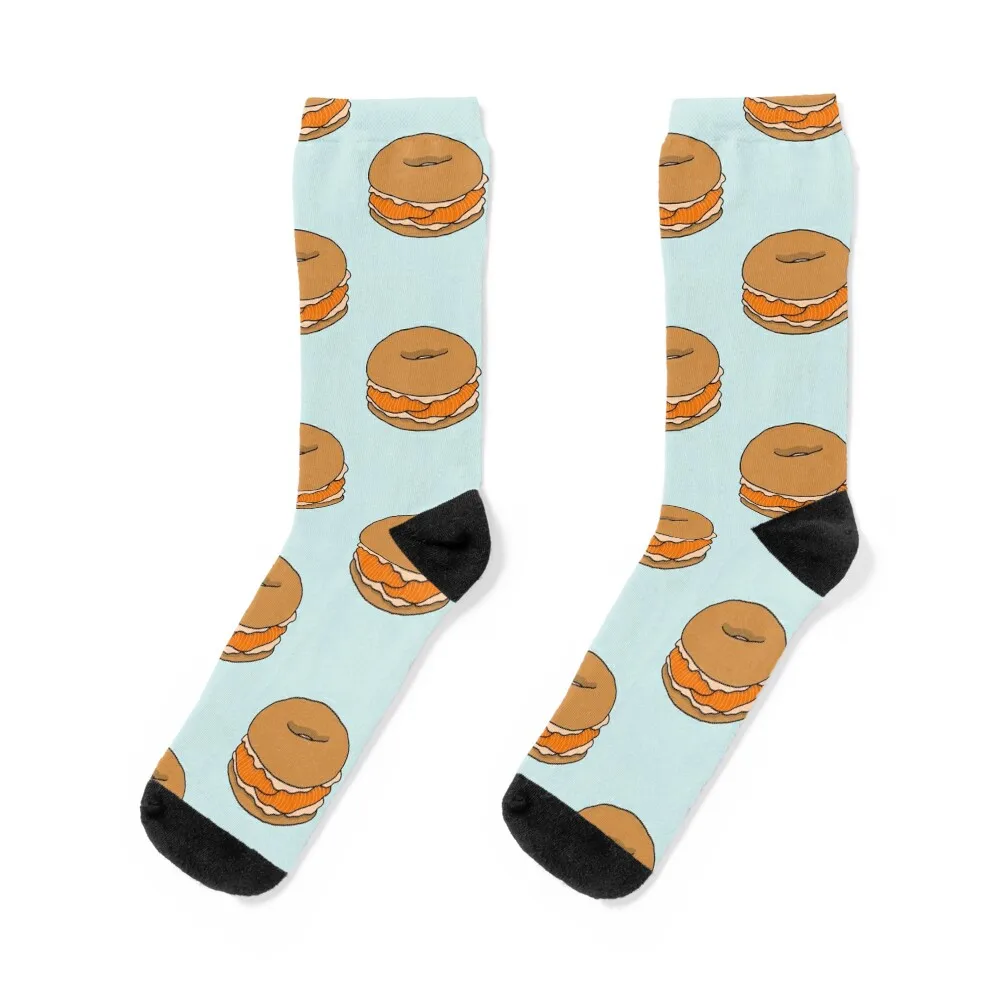 Calcetines Bagel con queso crema y salmón ahumado verano nieve kawaii hockey hombres calcetines mujer