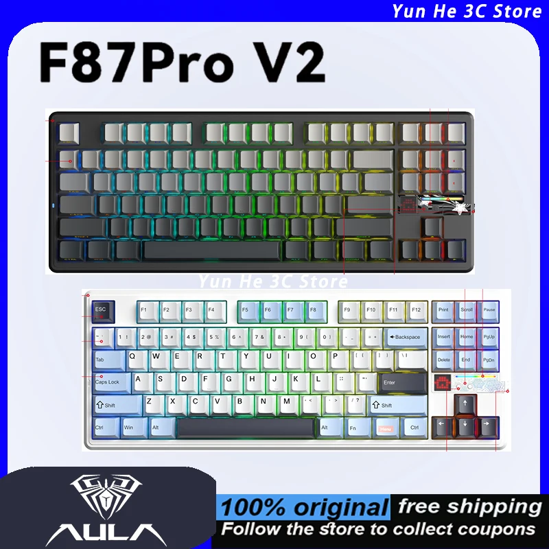 

AULA F87Pro V2 Wireless Gaming Mechanical Keyboard F87 Pro V2 Bluetooth 2.4G RGB Hotswap 8K Return 10000mAh Gamer Keyboard
