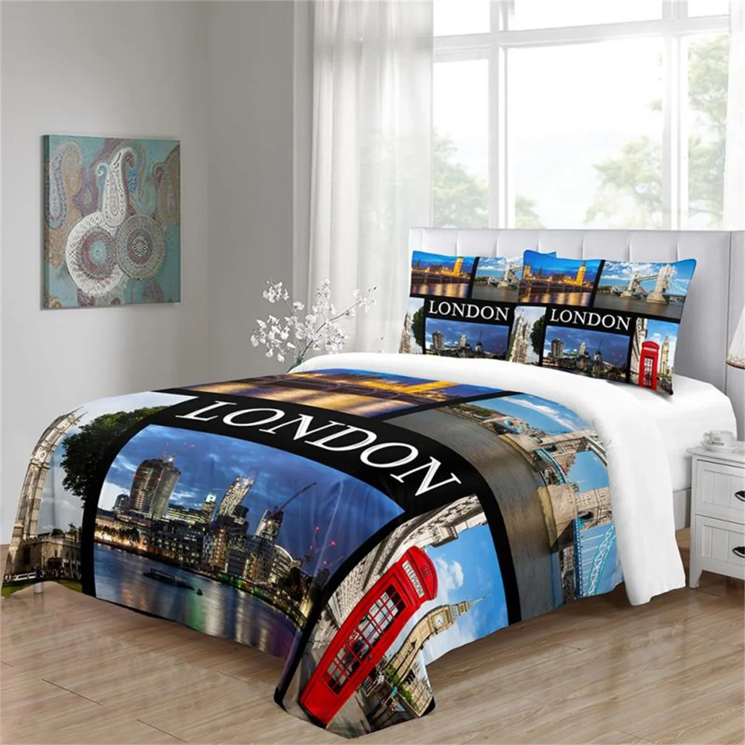 Urban Landscape Building Dollar Bill America Modern Blcak Bedding Sets Single Double Bed Duvet Cover Set and 2 pcs Pillow cover