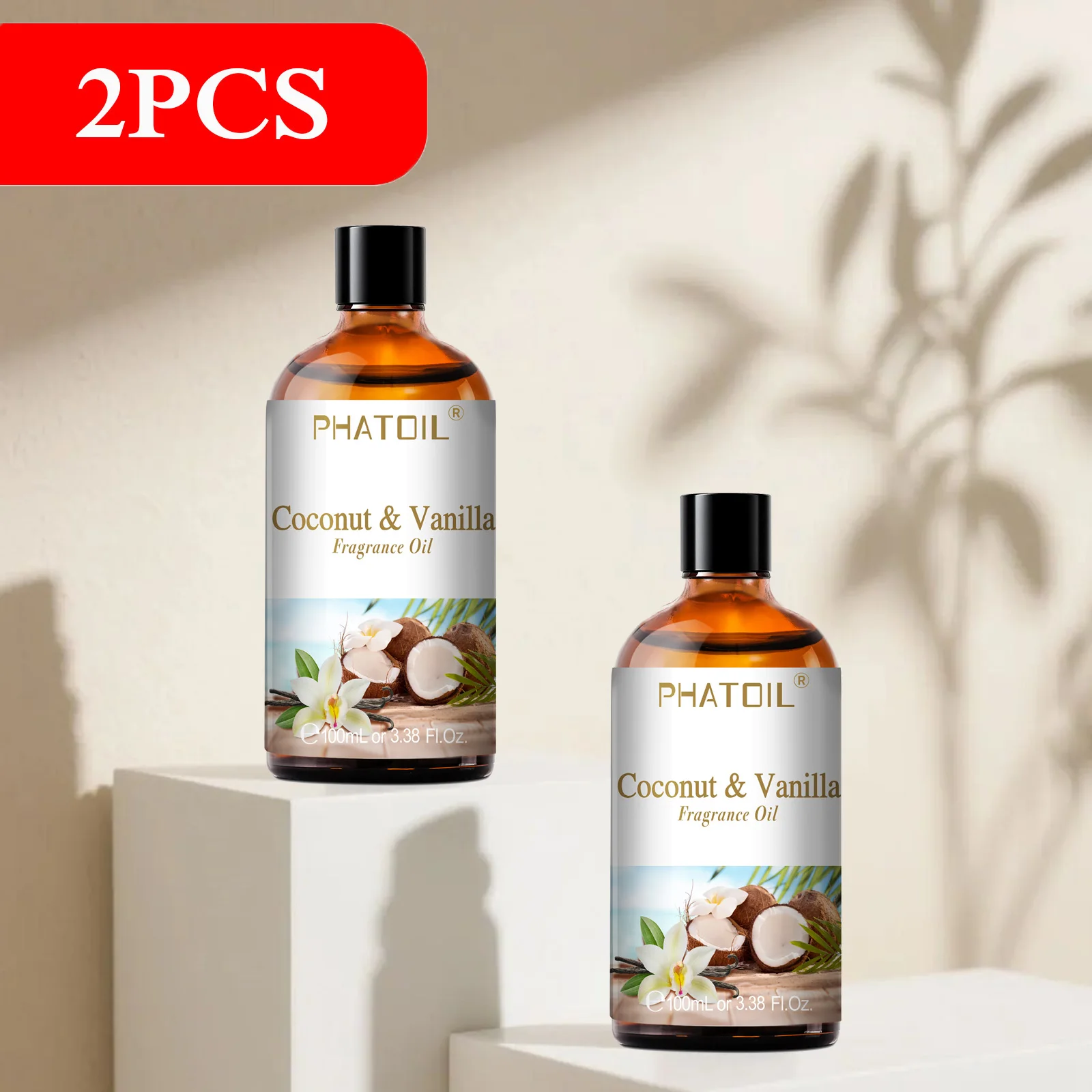 PHATOIL 2PCS Long Lasting Scented Oils For Humidifier,Air Freshener 100ml Coconut & Vanilla Mango Cherry Watermelon Fragrance Oils For Soap & Candle Making