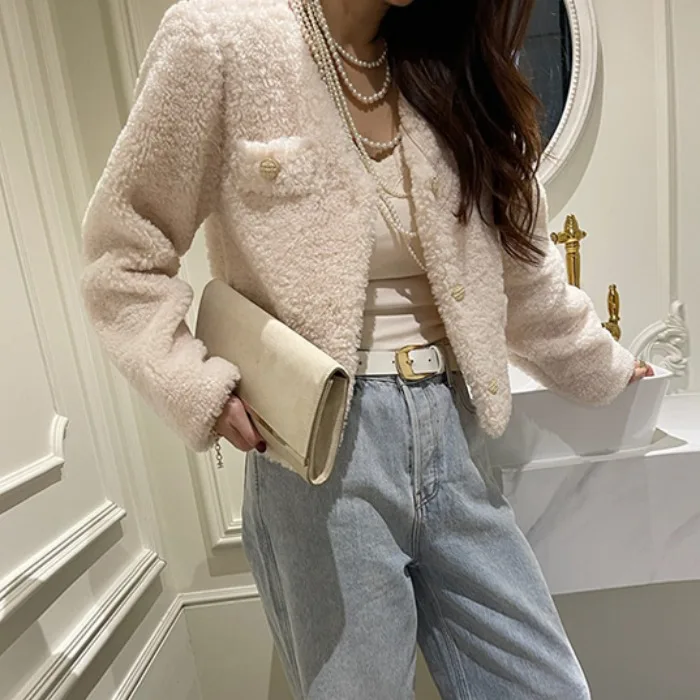 الكورية Sle ort لامب الفراء Jaet المرأة الحلو شيك الخريف الشتاء جديد Faion تنوعا لطيف العمر الدفاع عن النفس الصغيرة Fraance St...