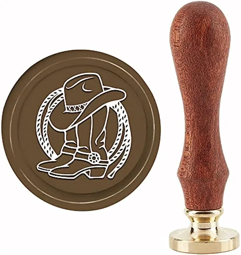 1PC Cowboy Wax Seal Stamp Hat Sealing Wax Stamps Boots Rope 30mm Retro Vintage Removable Brass Stamp Head with Wood Handle