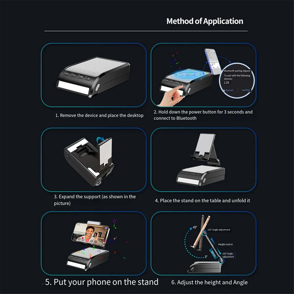 POP-lSupporto per telefono cellulare con altoparlante Bluetooth Luce a LED Microfono incorporato Telefono cellulare pieghevole portatile