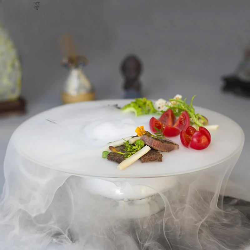 Dry ice glass tableware, artistic conception bowl, molecular cuisine, food hotel, large sashimi plate