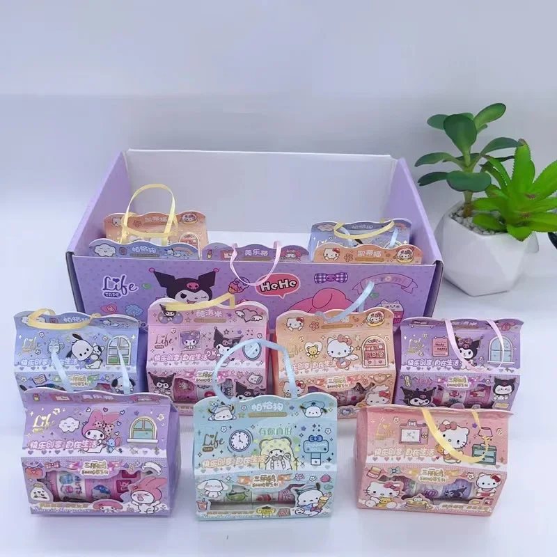 5 unids/set Sanrio serie conjunto de cintas Washi papel japonés pegatinas Kawaii Scrapbooking flor adhesivo Washitape Mymelody Kuromi