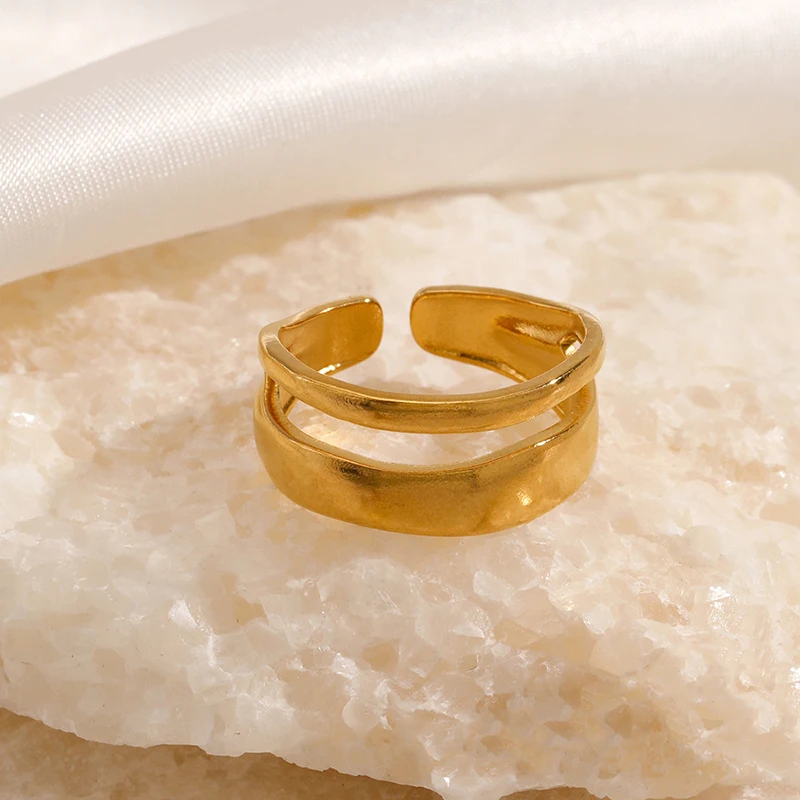 الفولاذ المقاوم للصدأ غير النظامية طبقة مزدوجة خواتم مفتوحة للنساء الذهب اللون زوجين خاتم الزواج العصرية الأنيقة المجوهرات الجمالية
