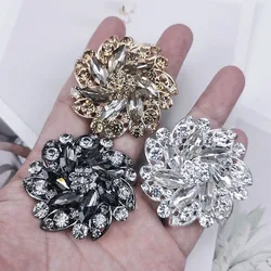 1Pcs/lot 50mm High-grade black white champagne rhinestone flower buttons DIY fur mink coat collar decorative buttons C350