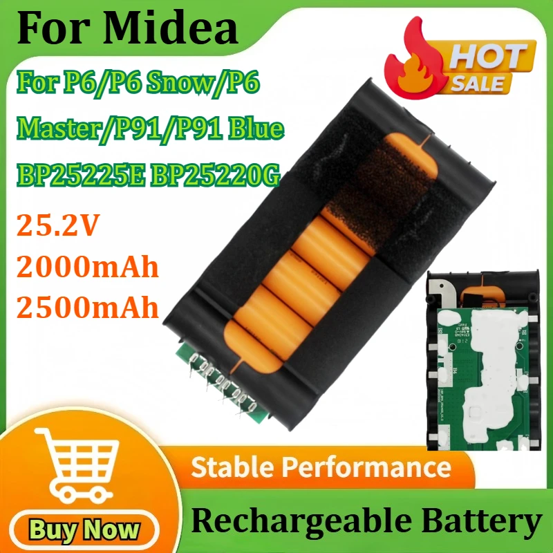 

25,2 В 2000 мАч/2500 мАч для Midea BP25225E BP25220G P6 Snow P6 Master P91 синий беспроводной пылесос новая сменная батарея