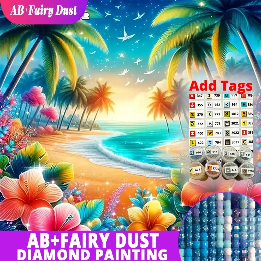 

AB Fairy Dust DMC stickers Full Drill Diamond Embroidery Landscape Mosaic Seaside Rhinestones Picture Cross Stitch Painting Flow