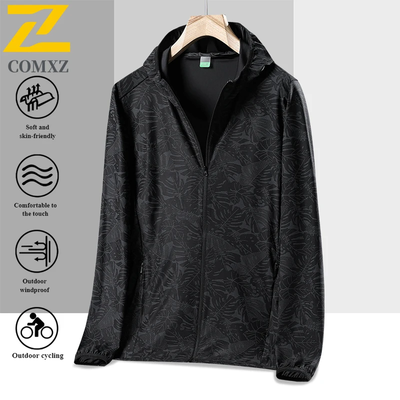 

Summer UPF50+ UV Protection Hooded Jacket Couple's Printed Ice Silk Skin Coat with Breathable Cooling for Outdoor Activities