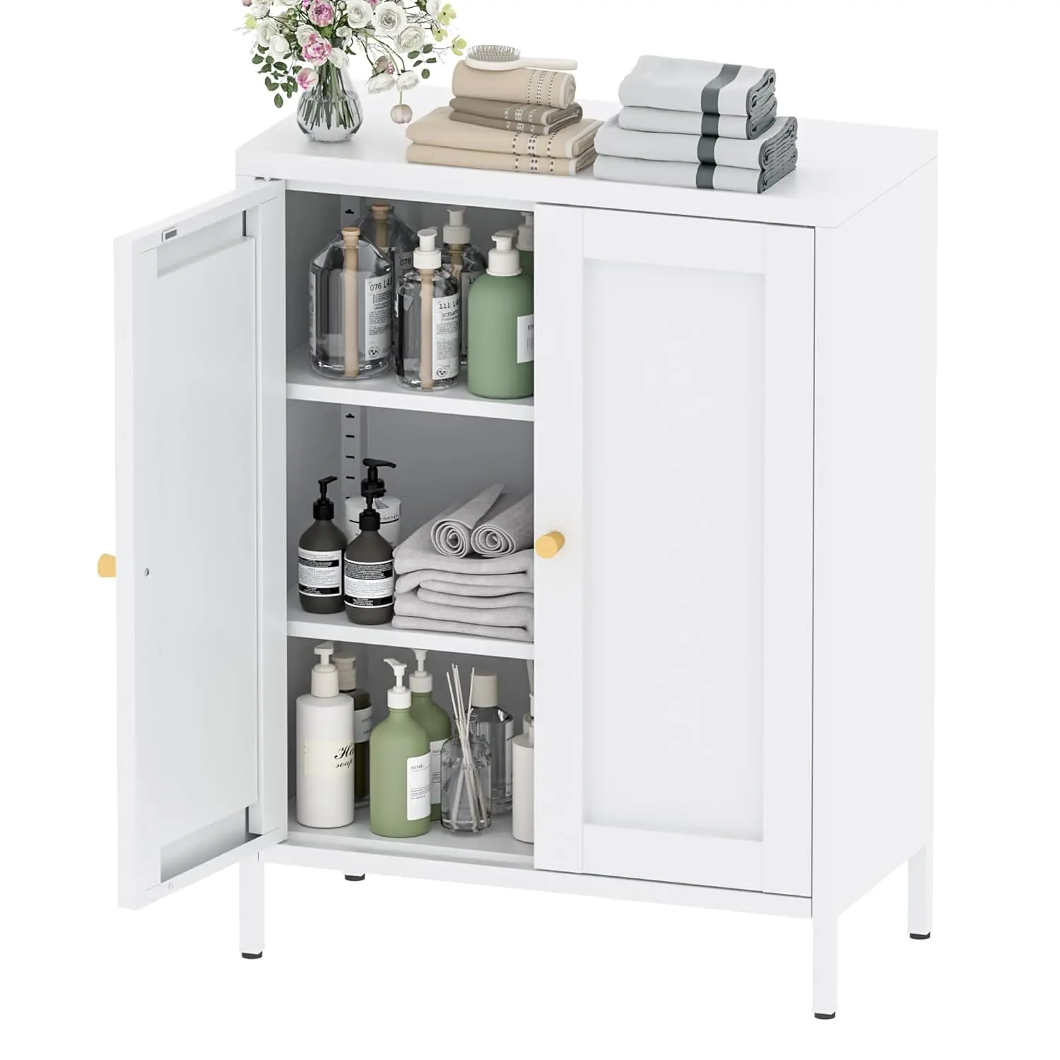 

Металлический шкаф для хранения в ванной, напольный шкаф для хранения в ванной комнате с 2 регулируемыми полками и 2 дверцами, отдельно стоящий сервант для S