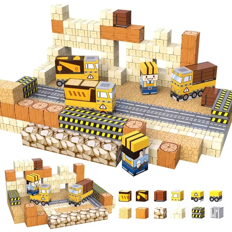

2.0cm Magnetic Blocks Magnetic Building Blocks Magnetic Blocks Road with Track Construction Vehicles STEM Construction Toy