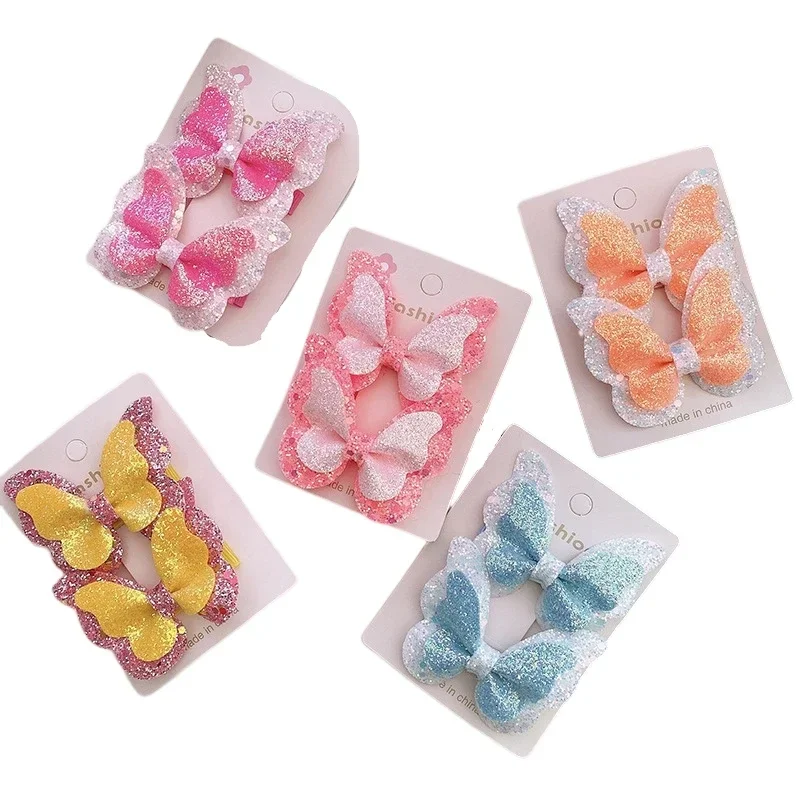 

2 шт. флуоресцентные блестящие заколки для волос в виде бабочки для девочек