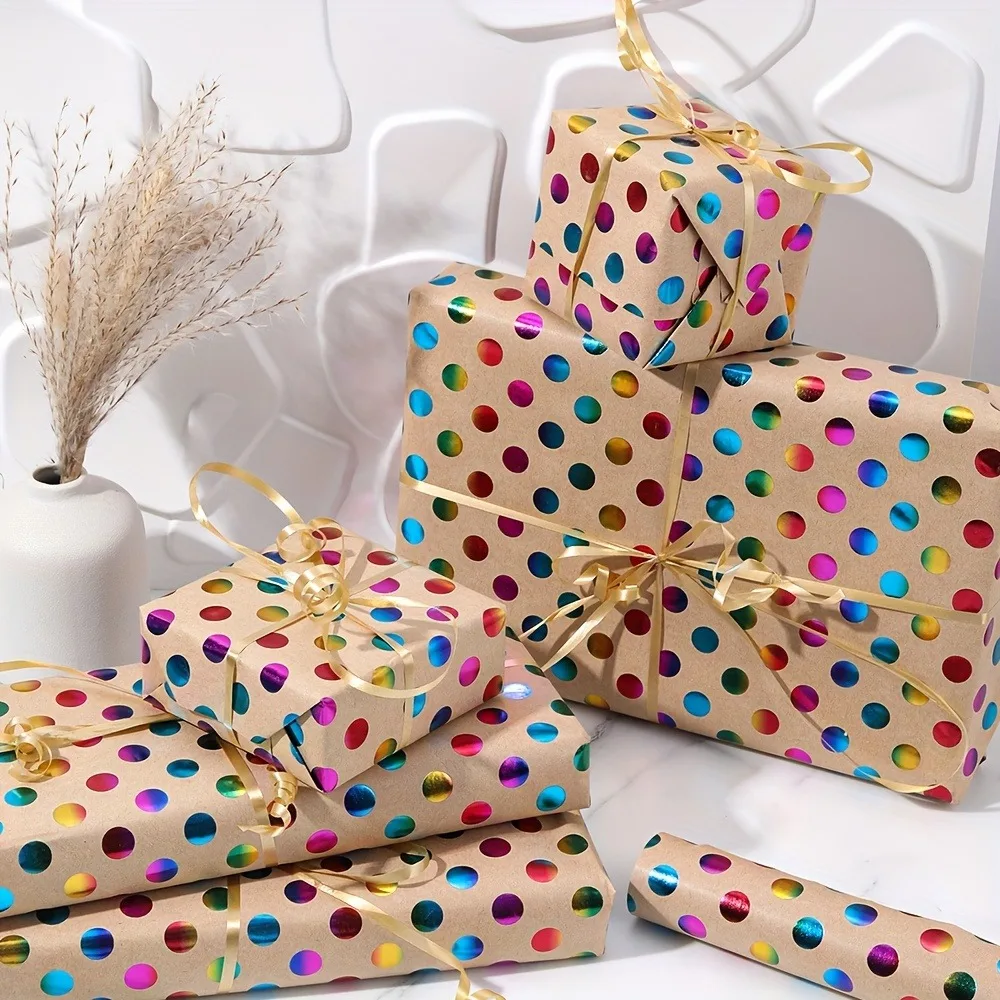 Kuhfell-Geschenkpapier mit Punktemuster - Bunte Punkte, 16,9x118 Zoll, Weihnachten, Geburtstag, Hochzeit, Hochzeitsgeschenke Festliches Paket – Detail 3