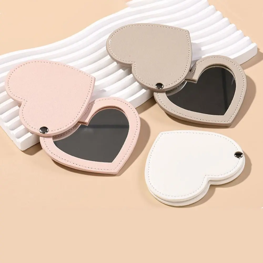 Mini Portable Heart Compact Mirror Solid Color Unbreakable Makeup Mirror Rotating Ultra-thin Cosmetic Mirror Travel