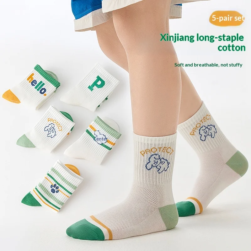 5 Paar Kinder-Baumwollsocken 7A, antibakterielle, atmungsaktive Sommer-Mesh-Socken für Jungen und Mädchen