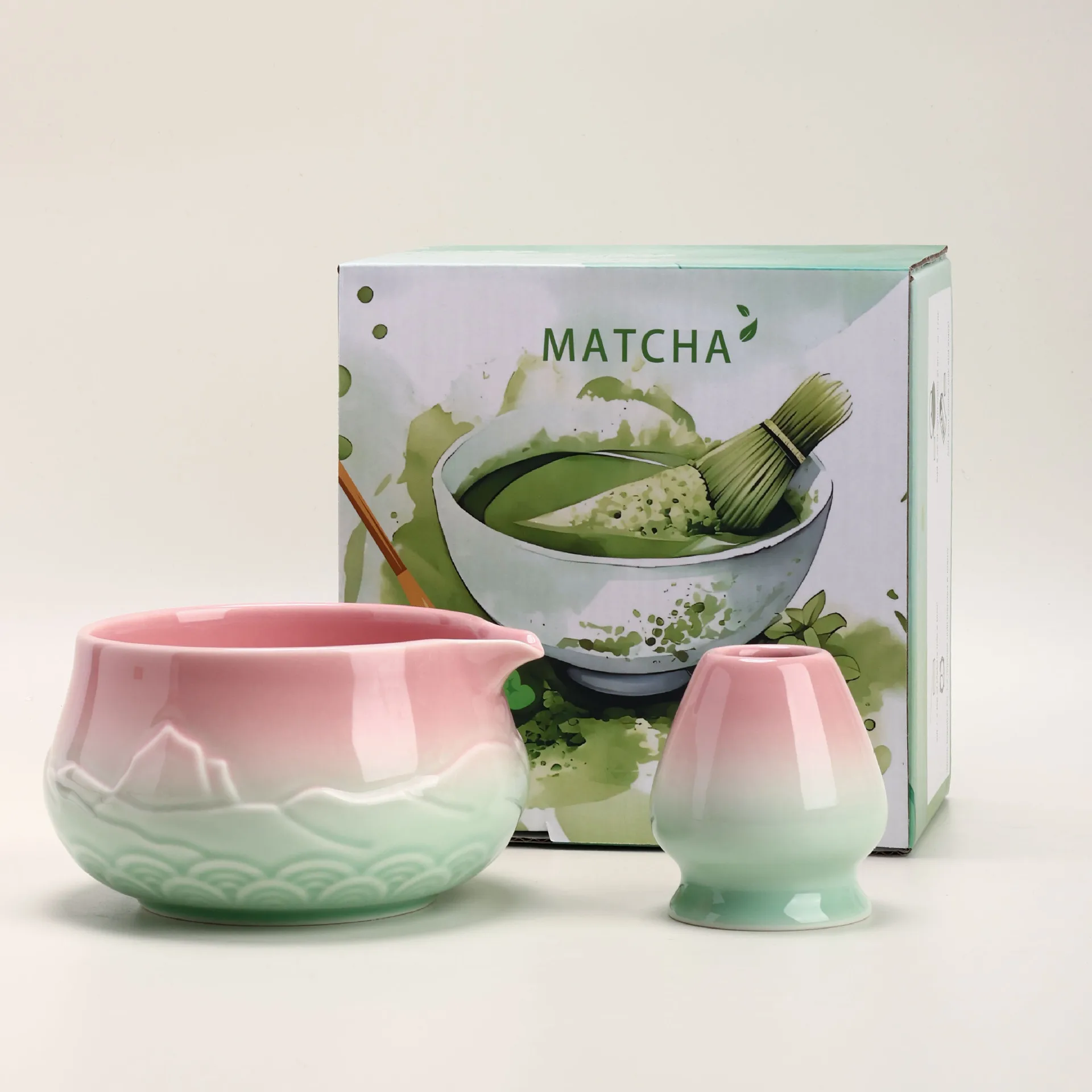

Spout Matcha Bowl Set Kitchen 2PCS Ceramic Embossed Whisk Hold Premium Matcha Kit With Quality Accessories Essential