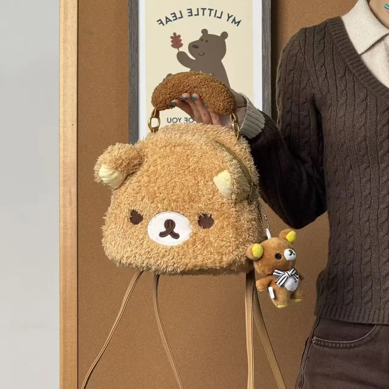 

Cute Bear Phone Design Bapa Versatile Casual mat Sle Women's Bag with Pendant Winter Collection Handbag